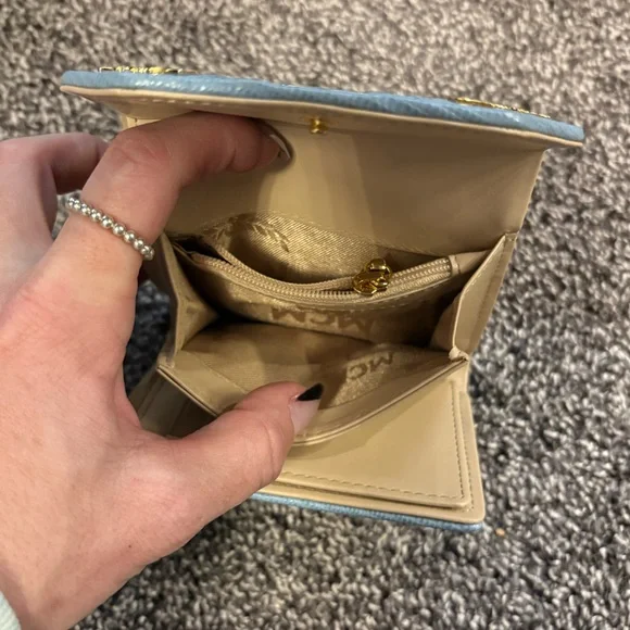 MCM Visetos Trifold Beige and blue Leather Wallet - Picture 8 of 14